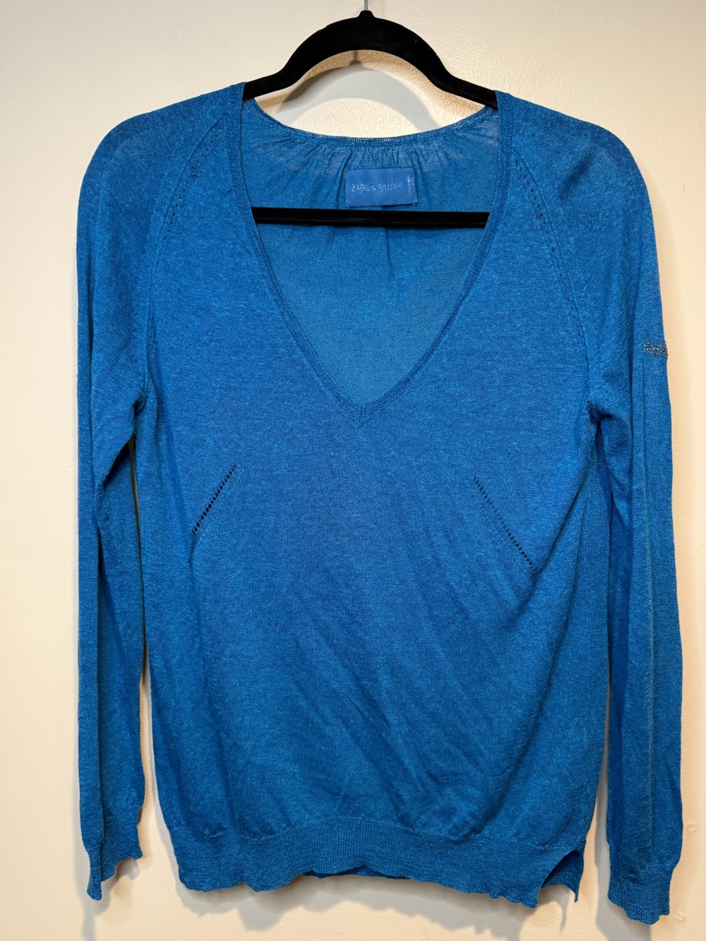 Zadig & Voltaire Apple linen blend long sleeve v-neck top size small